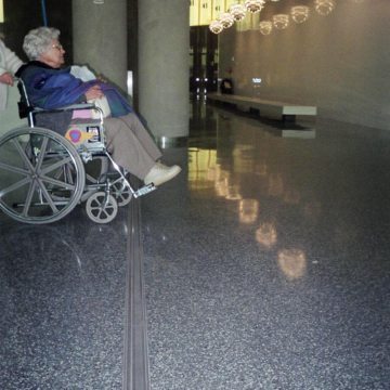 Airport floor expansion joint: Wheelchair traffic over Migutrans at Tampa International Airport.