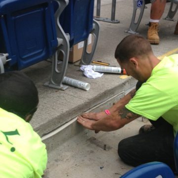Precast stadium riser connections are notorious maintenance items where caulk-and-backerrod are used. Colorseal-On-A-Reel is a quick and easy replacement with near permanent results