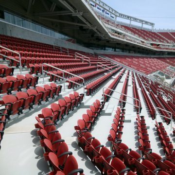 Seismic expansion joint cover plates blend with deck coating in bowl of Levis Stadium