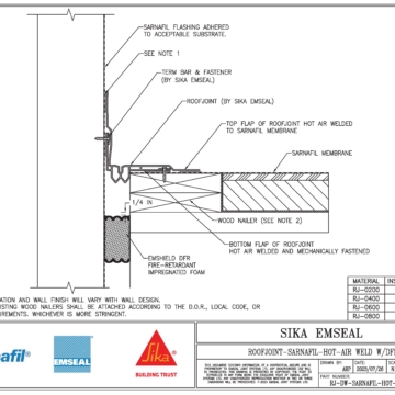 Sika Sarnafil Roofing Membrane and Fire Rated DFR and RoofJoint Expansion Joint Detail from Sika Emseal