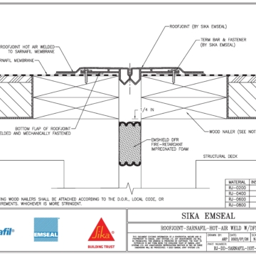 Sika Sarnafil Roofing Membrane and Fire Rated DFR and RoofJoint Expansion Joint Detail from Sika Emseal