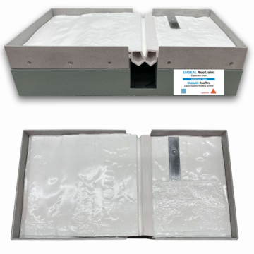 Sikalastic RoofPro liquid applied roofing and waterproofing membrane watertight tie-in with Sika Emseal RoofJoint roof expansion joint mockup sample