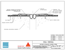 Waterproof roof expansion joint with fluid applied roofing and waterproofing membrane coating detail - Sikalastic RoofPro and RoofJoint by Sika Emseal