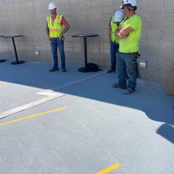 Stadium concourse expansion joint with SJS System from Sika Emseal and 90-degree dogleg transition
