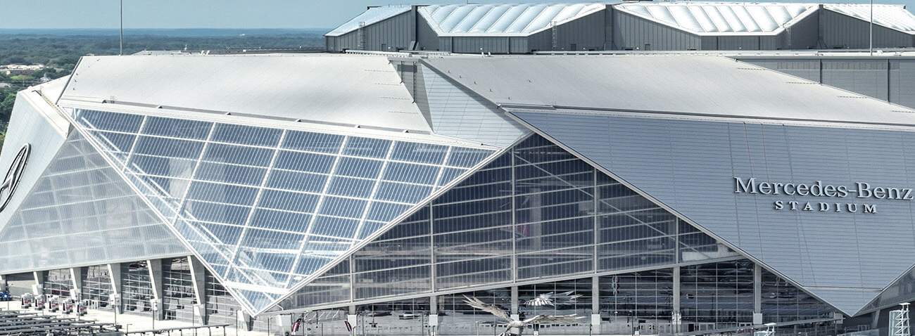 Stadium expansion joints at Atlanta Falcons Mercedes Benz Stadium sealed with Sika Emseal