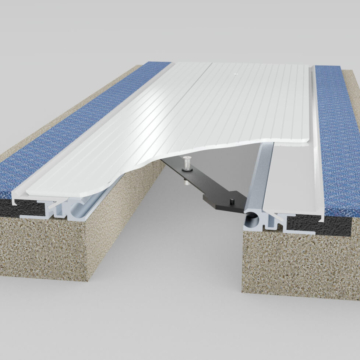 Wabo SeismicFloor FNB seismic interior floor flush mount expansion joint cover plate system in carpet