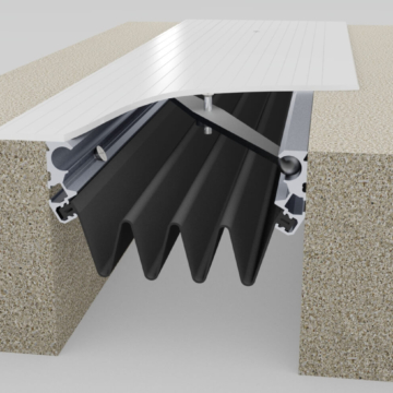 Wabo SeismicFloor (FXE) interior floor expansion joint surface mounted cover cut away