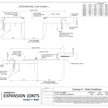 Wabo Contour II CTR interior wall and ceiling expansion joint cover plate wall-to-wall and corner CAD Details by Sika Emseal
