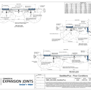 Wabo SeisMaxPlus NBS interior floor seismic expansion joint cover plate system floor-to-floor and floor-to-wall CAD Details by Sika Emseal