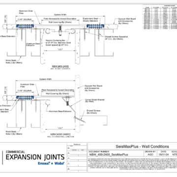 Wabo®SeisMaxPlus NBW interior wall and ceiling seismic expansion joint cover plate system wall-to-wall and corner conditions CAD Detail by Sika Emseal