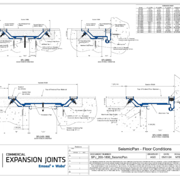 Wabo SeismicPan (SPJ) seismic interior floor expansion joint cover floor-to-floor and floor-to wall CAD Detail by Sika Emseal