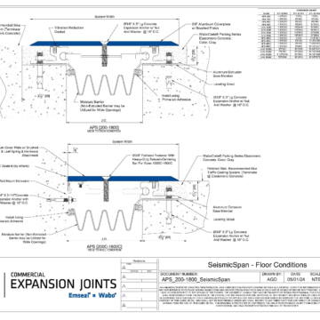 Wabo SeismicSpan (APS) exterior seismic surface mounted parking garage expansion joint cover deck-to-deck and deck-to-wall CAD Detail by Sika Emseal