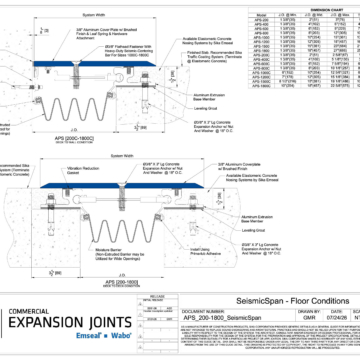 Wabo SeismicSpan (APS) exterior seismic surface mounted parking garage expansion joint cover deck-to-deck and deck-to-wall CAD Detail by Sika Emseal