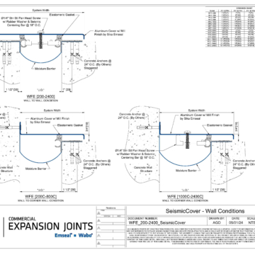 Wabo SeismicCover (WFE) seismic exterior wall expansion joint cover wall-to-wall and corner conditions CAD Detail by Sika Emseal