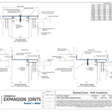 Wabo SeismicCover (WFI) seismic interior wall expansion joint cover wall-to-wall and corner conditions CAD Detail by Sika Emseal