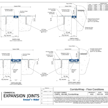 Wabo CorridorWrap Floor (CWFS) interior floor surface mounted expansion joint cover plate CAD Detail by Sika Emseal