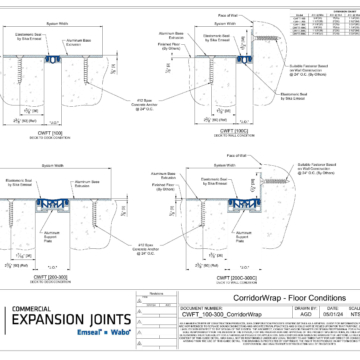 Wabo CorridorWrap Floor (CWFT) interior floor surface mounted expansion joint cover plate CAD Detail by Sika Emseal