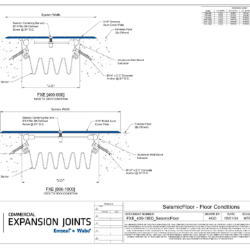 Wabo SeismicFloor (FXE) seismic interior floor expansion joint cover CAD Detail by Sika Emseal