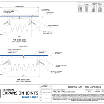 Wabo SeismicFloor (FXE) seismic interior floor expansion joint cover CAD Detail by Sika Emseal