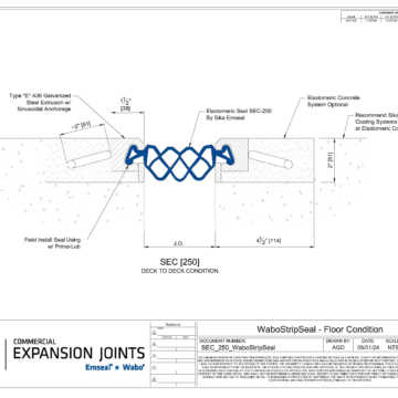Wabo StripSeal (SEC-250) an armored expansion joint strip seal for parking decks CAD Detail by Sika Emseal