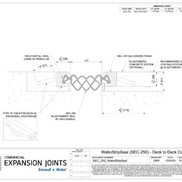 Wabo StripSeal (SEC-250) an armored expansion joint strip seal for parking decks CAD Detail by Sika Emseal