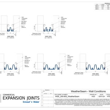 Sistema de juntas de expansión sísmicas para paredes interiores de edificios Wabo WeatherSeam (WSE), detalle CAD de Sika Emseal