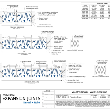 Wabo WeatherSeam (WSW) seismic building expansion joint cover system for exterior walls CAD Detail by Sika Emseal