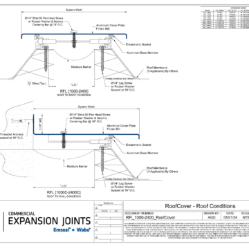 Wabo RoofCover (RFL) metal bellows roof expansion joint cover plate system CAD Detail by Sika Emseal