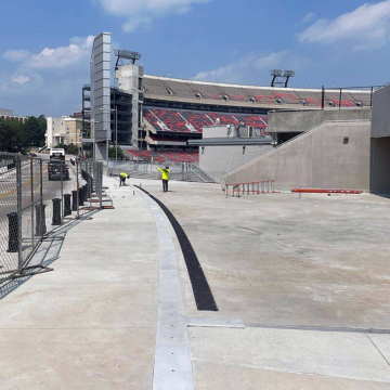 Curved run of SJS stadium expansion joint system at University of Georgia Sanford Stadium.