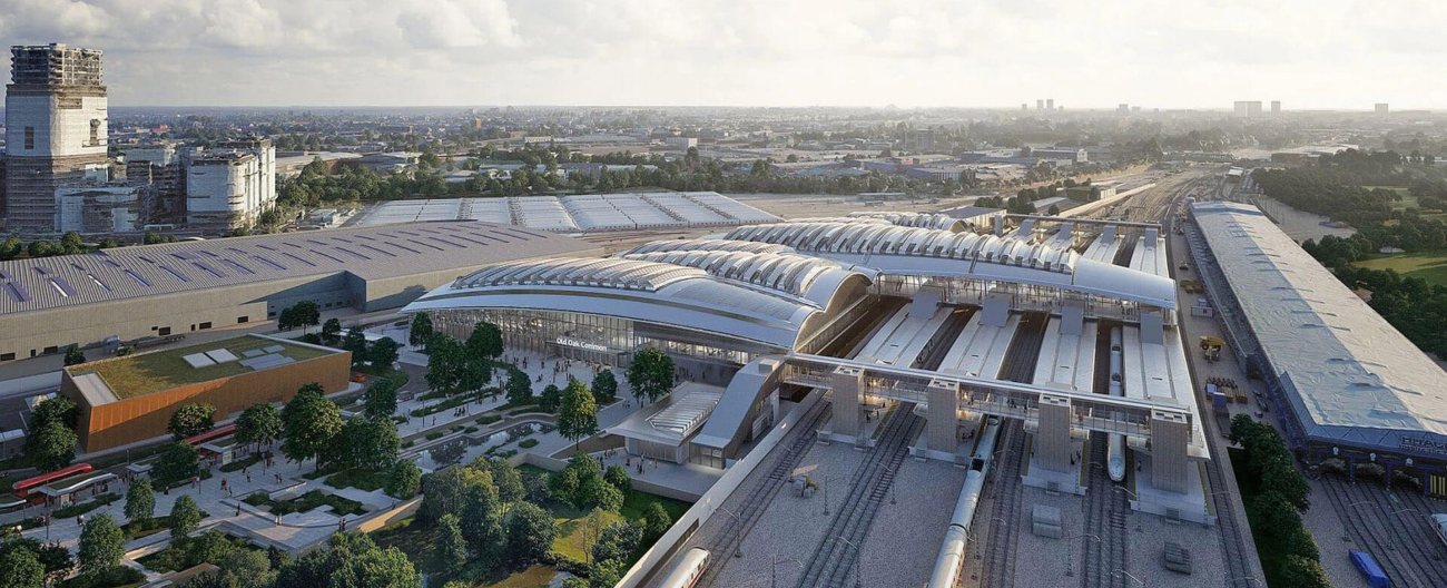 Aerial view of Old Oak Common Station, set to be one of the UK's most significant new transport interchanges