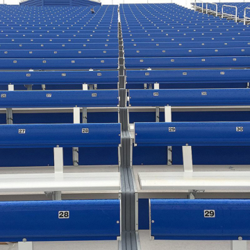 Watertight stadium expansion joint system DSM running up treads and risers, featuring factory-fabricated 90 degree transitions
