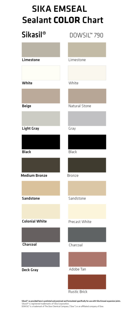 Sika Emseal expansion joint sealant color options for precompressed foam systems