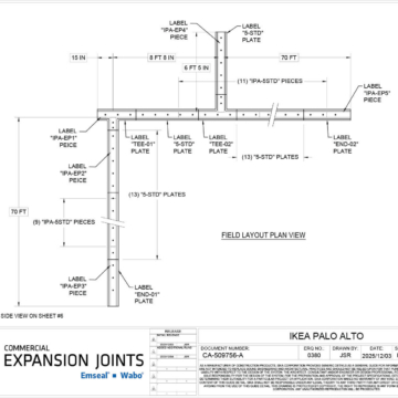 Field layout plan view showing tee intersection geometry and joint run configuration, IKEA Palo Alto parking structure